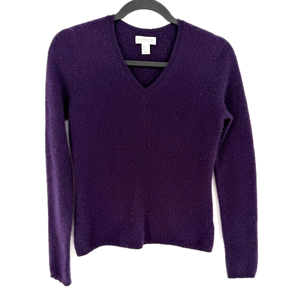 Adrienne Vittadini Sweater V-Neck Cashmere Large Purple Soft Luxury Knit Top